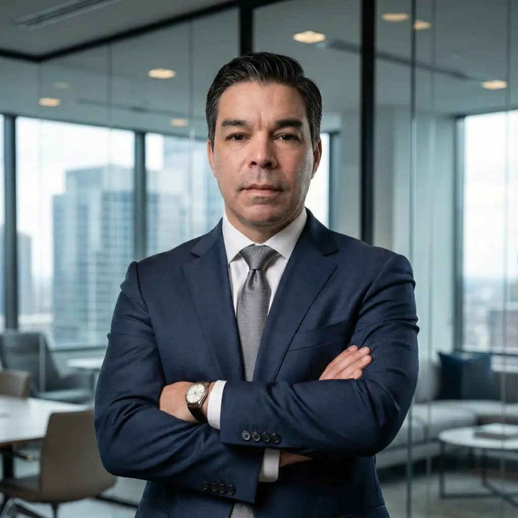 Homem de terno em escritório moderno corporativo